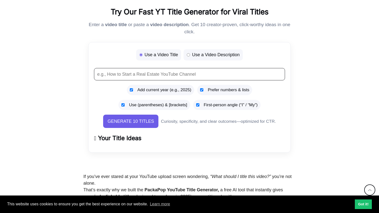 AI YouTube Title Generator- PackaPop