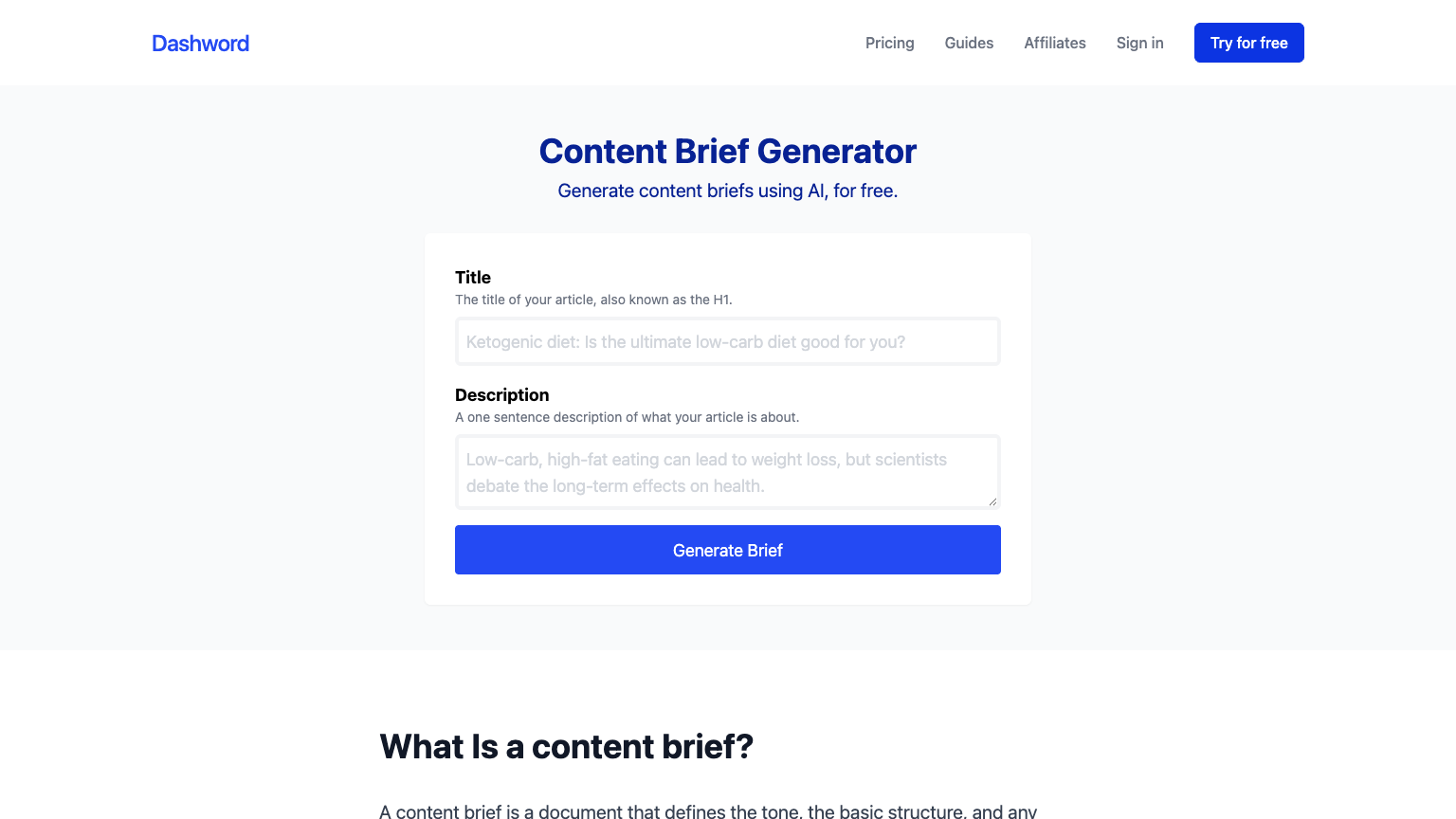 Content brief generator