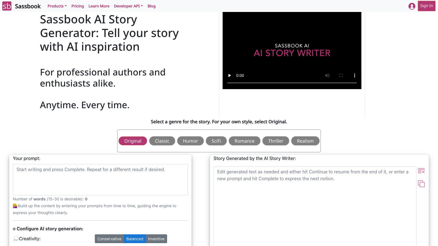 Sassbook AI Story generator